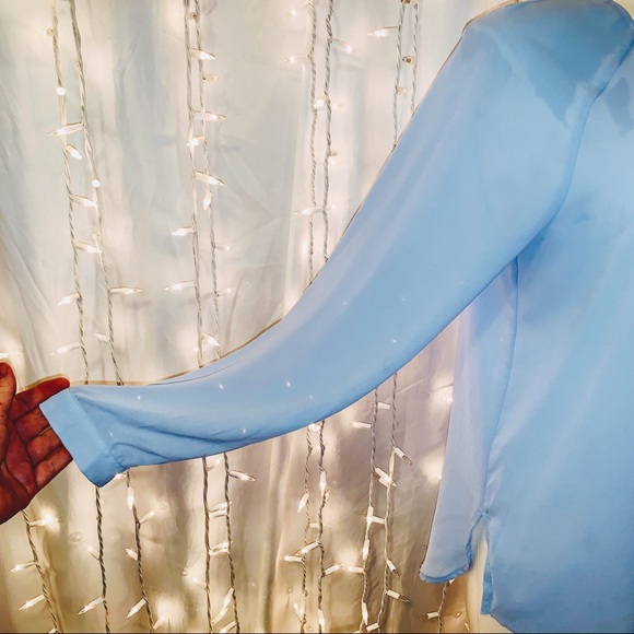 WORTHINGTON ⭐️ Baby Ling Sleeve Blue Mock Wrap-Around Blouse - Picture 4 of 10